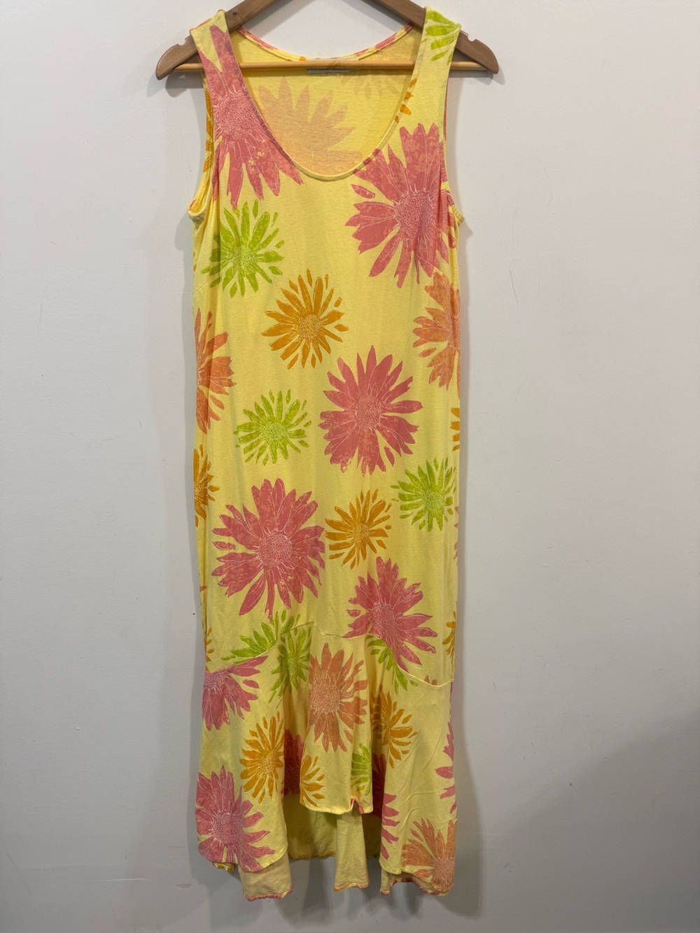Fresh Produce Sleeveless Sunshine Yellow Summer Floral Tank Dress Size L